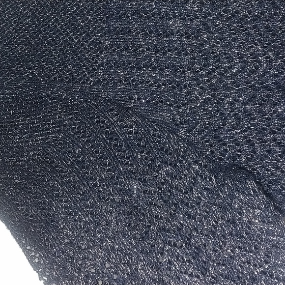 American Eagle Crewneck Ruffle Trim Blue Metallic Knit Sweater - Picture 8 of 9